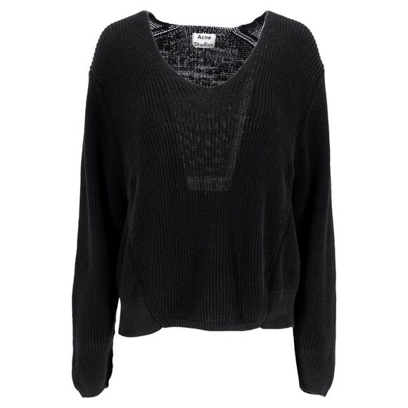 Acne Studios Knitted Scoop Neck Sweater in Black Linen